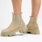 ALDO Bigtrek Chunky Flat Ankle Boots In Beige Leather