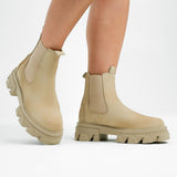 ALDO Bigtrek Chunky Flat Ankle Boots In Beige Leather