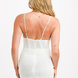 AsYou Ruched Mesh Corset Mini Dress With Chain Detail In White