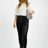 Topshop Petite Faux Leather Skinny Fit Biker Trouser In Black