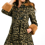 Miss Selfridge Leopard Duffle Swing Coat With Fur Hood