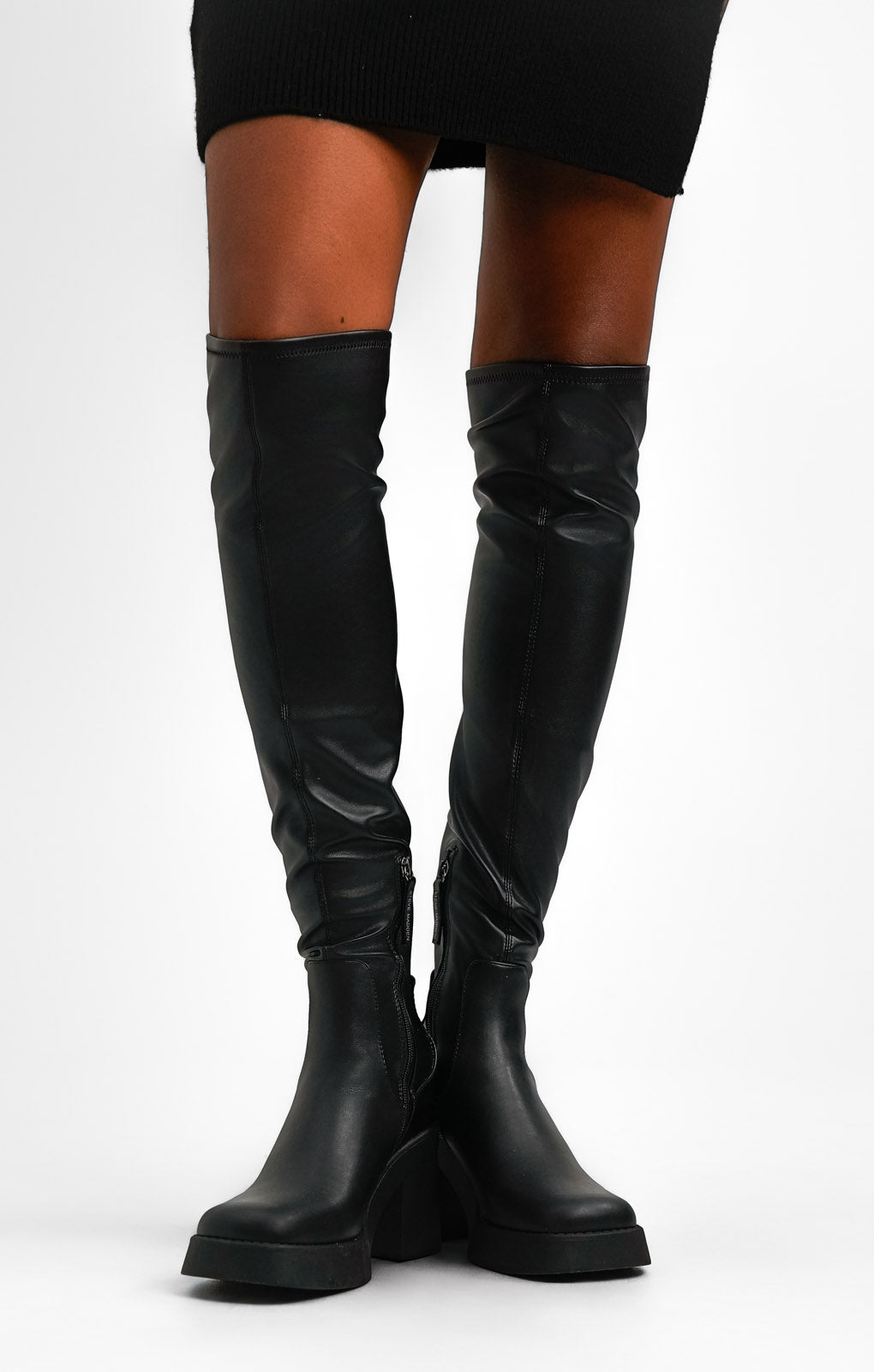 Steve Madden Seasons Heeled Over The Knee Boots In Black Pu