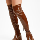 Steve Madden Seasons Heeled Over The Knee Boots In Cognac Brown Patent