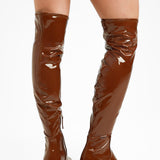 Steve Madden Seasons Heeled Over The Knee Boots In Cognac Brown Patent