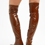 Steve Madden Seasons Heeled Over The Knee Boots In Cognac Brown Patent