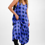 Topshop Grosgrain Contrast Strap Blurred Check Midi Slip Dress In Blue