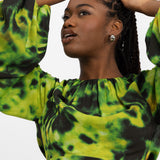 Topshop Ruched Acid Print Midi Dress In Lime