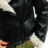 Topshop Cropped Faux Shearling Aviator Jacket With Shaggy Fur Lining In Black