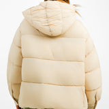 Topshop Mid Length Swing Hem Hooded Puffer Jacket In Stone