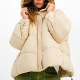 Topshop Mid Length Swing Hem Hooded Puffer Jacket In Stone