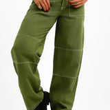 Topshop Workwear Straight Leg Trouser With Fold Over Waistband Detail In Khaki