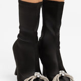 ASOS DESIGN Empress Heeled Bow Embellished Sock Boots In Black