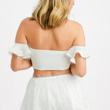 ASOS DESIGN Fluffy Detail Corset Crop Top Co-Ord In White