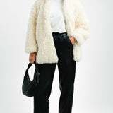 QED London Oversized Borg Coat In Ivory