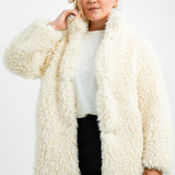 QED London Oversized Borg Coat In Ivory