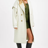 Aria Cove Vegan Leather Drop Shoulder Trench Coat In Cream