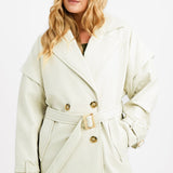 Aria Cove Vegan Leather Drop Shoulder Trench Coat In Cream