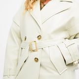 Aria Cove Vegan Leather Drop Shoulder Trench Coat In Cream