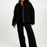 Topshop Sno Funnel Neck Puffer Ski Jacket In Black Cord