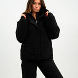 Topshop Sno Funnel Neck Puffer Ski Jacket In Black Cord