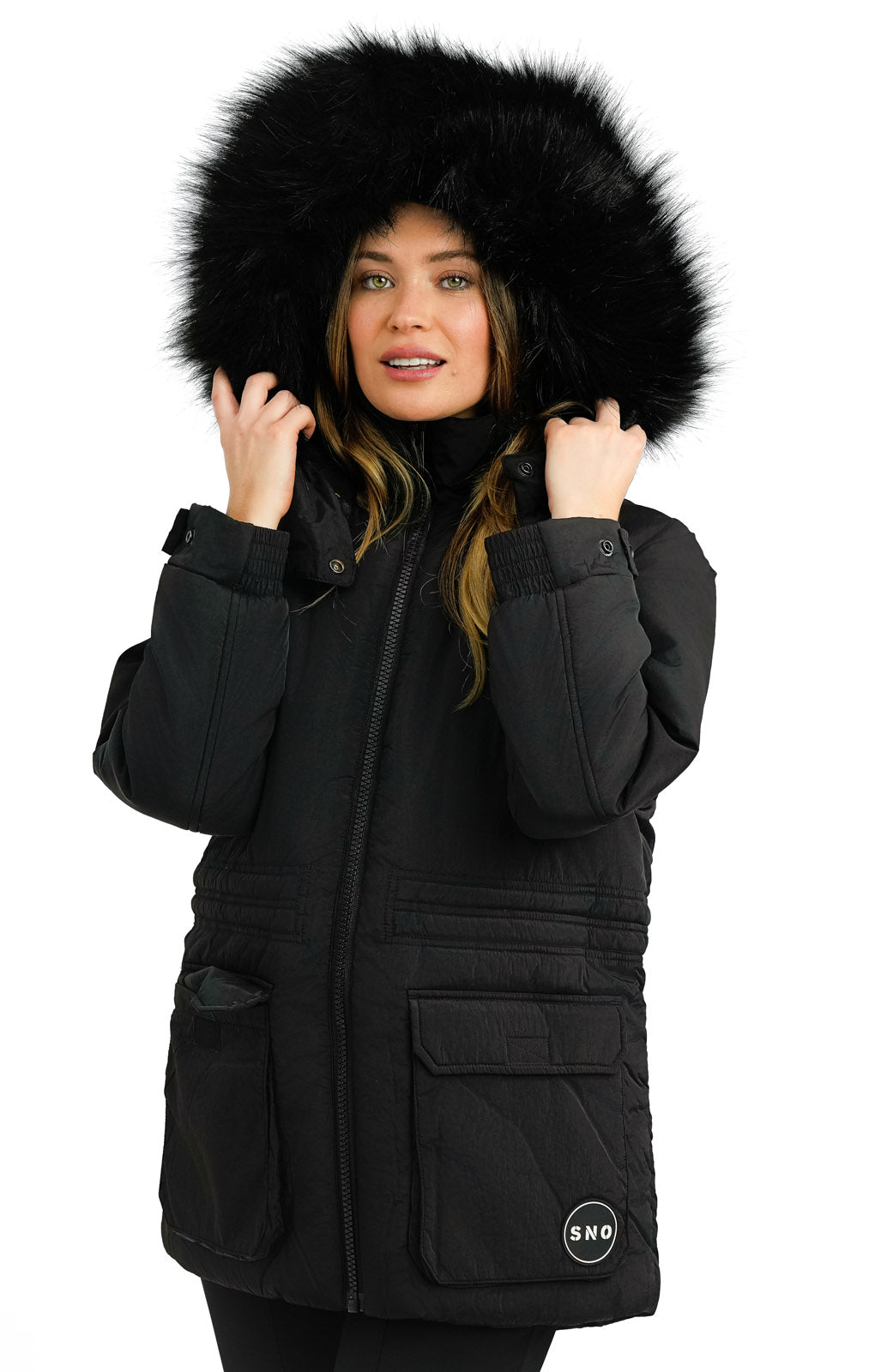 Topshop Petite Sno Ski Parka Coat With Fur Hood In Black