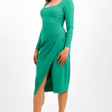 ASOS DESIGN Sweetheart Neck Midi Dress With Ruched Wrap Skirt In Emerald Green