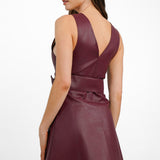 Miss Selfridge Belted Faux Leather Pinny Dress In Burgundy