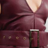 Miss Selfridge Belted Faux Leather Pinny Dress In Burgundy