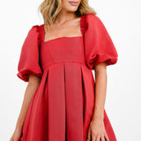 ASOS DESIGN Structured Prom Mini Dress With Curved Neckline Detail In Red