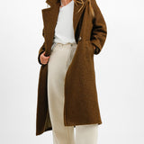 Helene Berman Double Breasted Boucle Coat In Brown