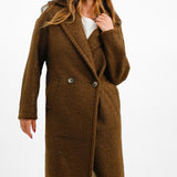 Helene Berman Double Breasted Boucle Coat In Brown