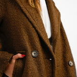 Helene Berman Double Breasted Boucle Coat In Brown