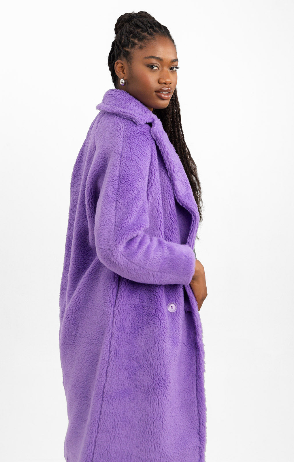 Helene Berman Double Breasted Teddy Coat In Purple