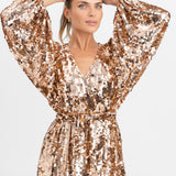 ASOS EDITION Batwing Sleeve Sequin Wrap Midi Dress In Gold