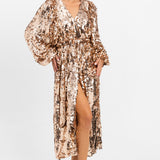 ASOS EDITION Batwing Sleeve Sequin Wrap Midi Dress In Gold