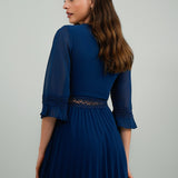 ASOS DESIGN Lace Insert Pleated Midi Dress With Embroidery In Navy