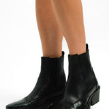 Topshop Wide Fit Miffy Leather Western Ankle Boot In Black