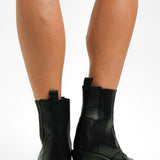 Topshop Wide Fit Miffy Leather Western Ankle Boot In Black