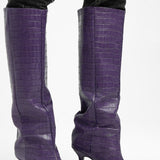 ASOS DESIGN Cydney Premium Leather Pull On Knee Boots In Purple Croc