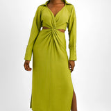 ASOS EDITION Twist Front Midi Shirt Dress With Cut Out Back In Kiwi Green