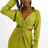 ASOS EDITION Twist Front Midi Shirt Dress With Cut Out Back In Kiwi Green