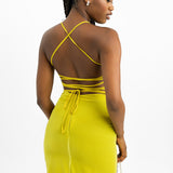 ASOS DESIGN Lace Up Back Midi Dress In Velvet In Mustard