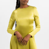 Topshop Open Back Long Sleeve Satin Occasion Maxi Dress In Chartreuse