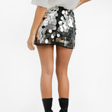 Topshop Sequin Disk Mini Skirt In Silver