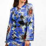 Topshop Bold Floral Ruched Long Sleeve Midi Dress In Cobalt