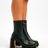 Topshop Hannah Premium Leather Platform Ankle Boot In Black