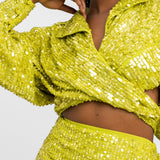 ASOS EDITION Slouchy Sequin Wrap Front Shirt In Lime Green