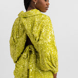 ASOS EDITION Slouchy Sequin Wrap Front Shirt In Lime Green