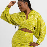 ASOS EDITION Slouchy Sequin Wrap Front Shirt In Lime Green