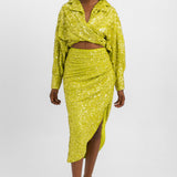 ASOS EDITION Slouchy Sequin Wrap Front Shirt In Lime Green